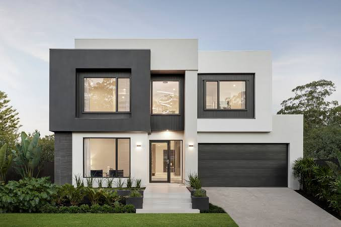 Modern dark and white two-storey house